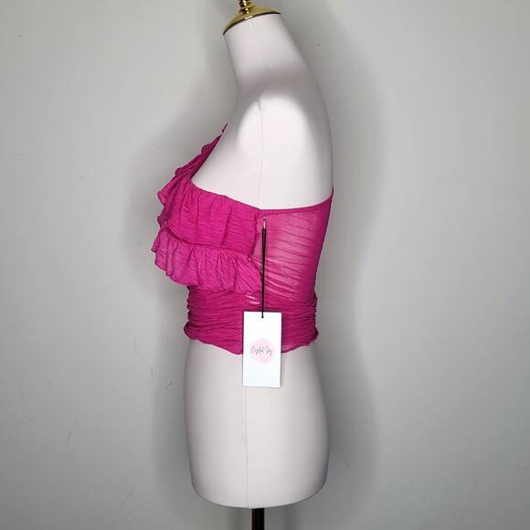 Crystal Sky Fuchsia Y2K Style Fairy Flowy Ruffles Sheer Top Size Small NWT - Picture 2 of 8